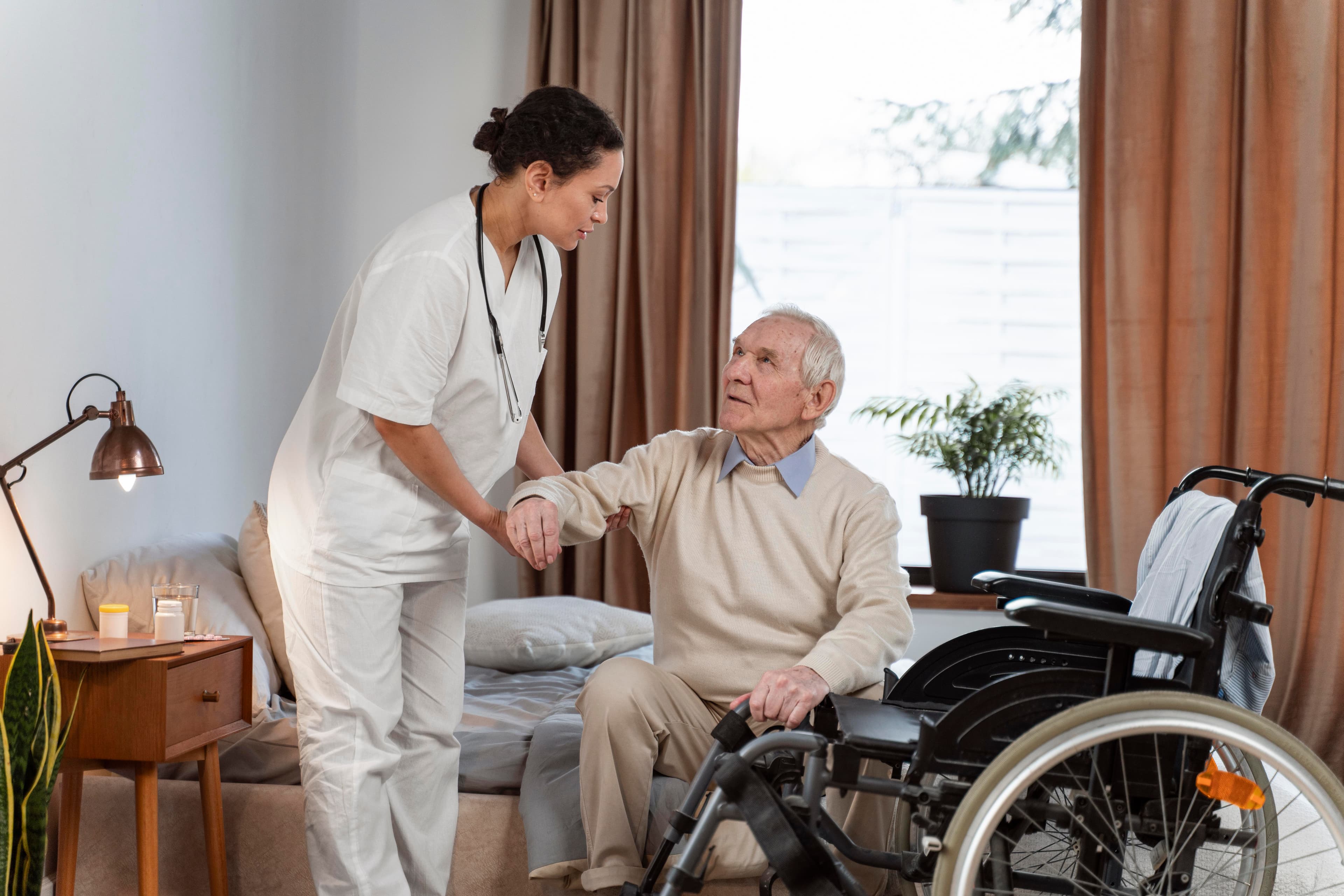 Doctor helping senior patient with care